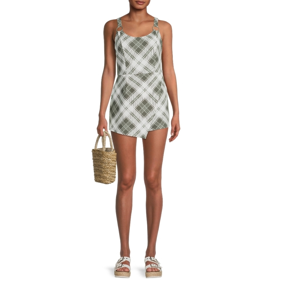 NWT No Boundaries Juniors Plaid Romper - Picture 1 of 5